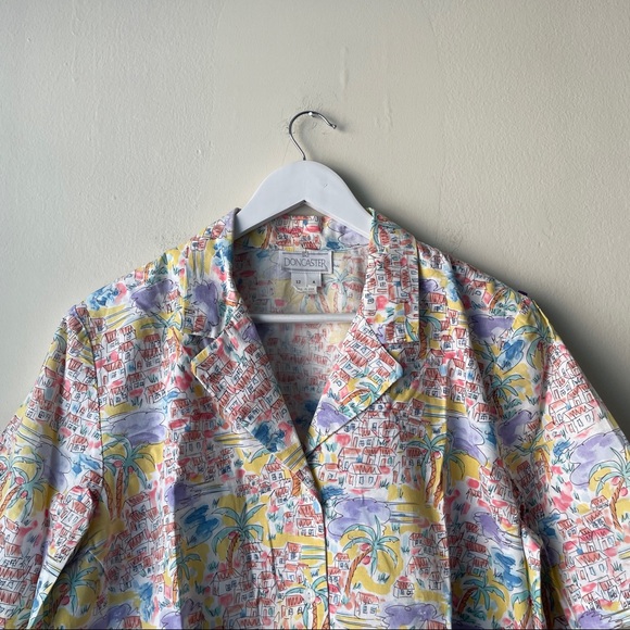 Doncaster Multicolored Cotton House & Tree's Print Notch Collar S/S Blouse - 12 - Picture 3 of 7